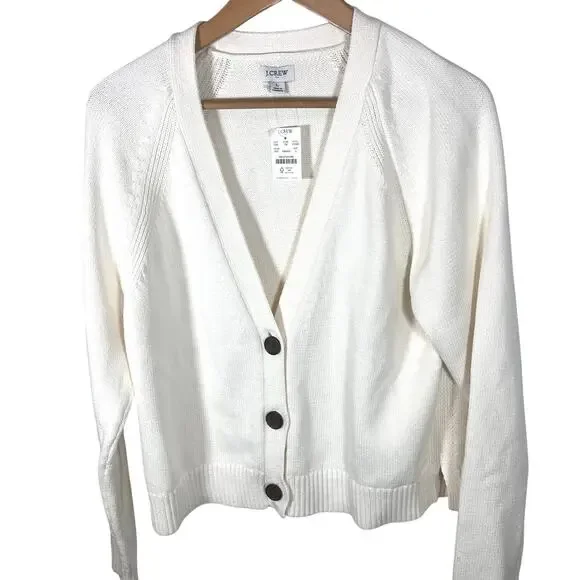 J.Crew Cream Cardigan NWT Soft Girl Balletcore Preppy Cozy Knit Size L - Picture 3 of 10